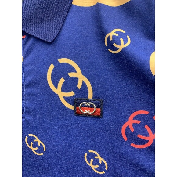 Rising Revolt Polo Shirt Men's Size XL Blue Short Sleeve Allover Geometric Logo - Picture 8 of 11